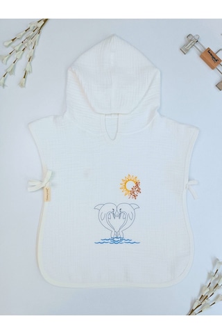 4 Kat Müslin Ekru Panço Bebek Çocuk Plaj Banyo Havlusu Nakışlı % 100 Pamuklu 2-3-4 Yaş Hvl55119 2 Yaş