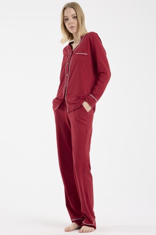 Sementa Biye Detaylı Düğmeli Pijama Takım - Bordo Bordo