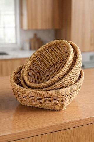 Digithome Yuvarlak Rattan 3'lü Organizer Sepet-thn76469 Kahverengi