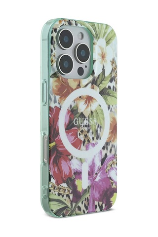 Apple iPhone 16 Pro Max Uyumlu Kılıf Guess Lisanslı Magsafe Özellik Iml Baskılı Jungle Ring Yeşil