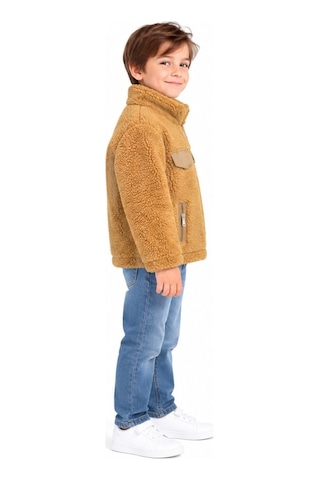 Mavi Boncukk Çocuk Unisex Peluş Welsoft Fermuarlı Kapüşonlu Ve Dik Yaka Polar Mont Ceket Camel