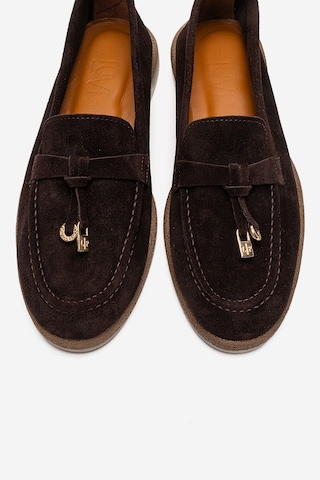 Luvishoes Ilvena Kahverengi Süet Hakiki Deri Kadın Loafer Ayakkabı