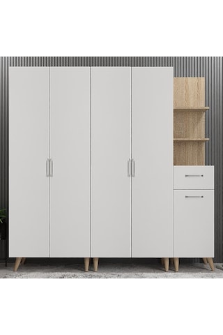Begonya Portmanto Vestiyer Meşe Beyaz -225 cm