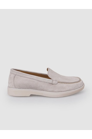 %100 Hakiki Deri Bej Süet Kadın Loafer Bej