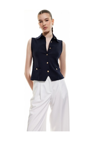 Koton Slim Fit Gold Düğme Detaylı Kolsuz Ceket Yaka Yelek Lacivert 5sak30062ek Lacivert