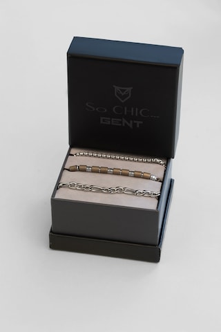 Kahverengi Hematit Taşlı Ayarlanabilir Erkek Çelik Üçlü Bileklik Seti Gri