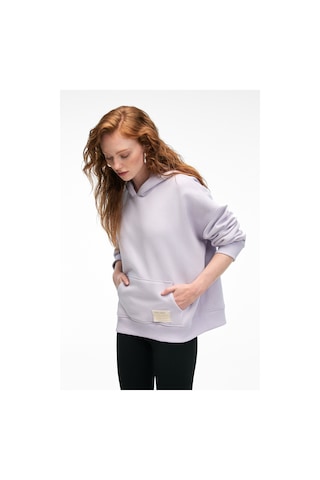 Grımelange Clarıe Kadın Organik Pamuklu Oversize Kanguru Cepli Kapüşonlu Lila Sweatshirt Lila