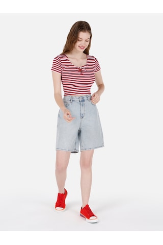 Colin's Colins Slim Fit Derin Yuvarlak Yaka Desenli Kırmızı Kadın Kısa Kol Tişört Cl1069122 Q1.v1 Red Kırmızı