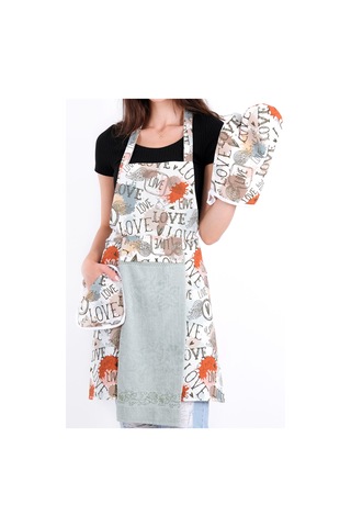 Tulipa 5li Set Şapkalı Mutfak Önlüğü Seti Mutfak Önlüğü Şapka Eldiven Tutacak Turkuaz