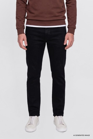 Ac&Co / Altınyıldız Classics Erkek Sıyah Pamuklu Tapered Fit 5 Cepli Esnek Jean Kot Denim Pantolon Siyah
