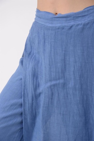 Bohem Stil İtalyan Ham Keten Pantolon Etek-8747 Mavi
