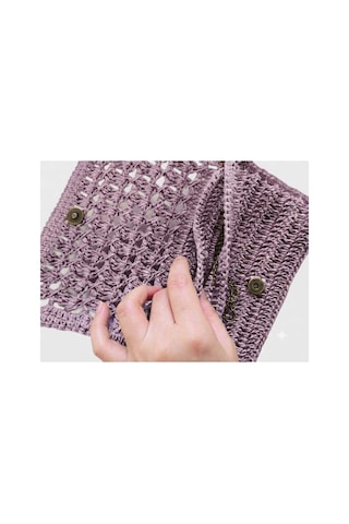 Myzumax El Örmesi Kadın Kağıt İp Portföy Çanta - 2 Bölmeli Mıknatıslı Bilek Askılı Bohem Clutch Lila