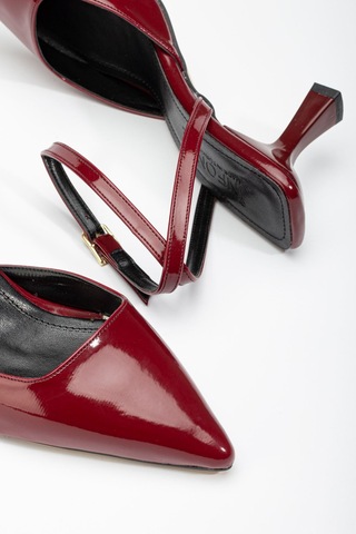 St-004 Bordo Rugan Günlük 7 Cm Topuklu Bayan Ayakkabı Bordo