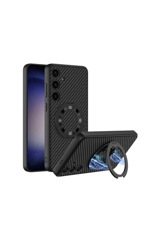 Galaxy Uyumlu S24 Wireless Şarj Özellikli Zore Kıpta Standlı M-safe Silikon Kapak 1