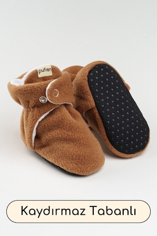 Organik Pamuk Astarlı, Bebek İlk Adım Ayakkabısı, Kaydırmaz Taban, Bebek Pandufu, Bebek Patik Kahverengi Kahverengi