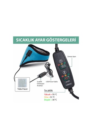 Hymark Servikal Usb 3 Seviye Sıcaklık Elektrikli Zaman Ayarlı Boy Açık Mavi