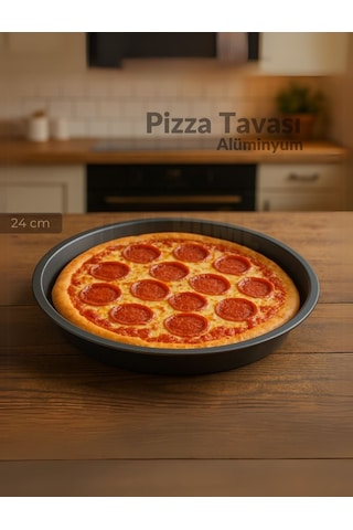 Jet's Home Pizza Tavası Alüminyum Pizza Tepsisi Yapışmaz Lahmacun Pide Tavası 24 Cm siyah