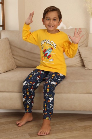 Miniğimin Cicileri Space Baskılı Erkek Çocuk Pijama Takımı - Sarı