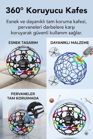 R34 360 Korumalı Futbol Top Drone Hd Kameralı Led Işıklı Yükseklik Sabitlemeli Uzaktan Kumandalı Akıllı Drone