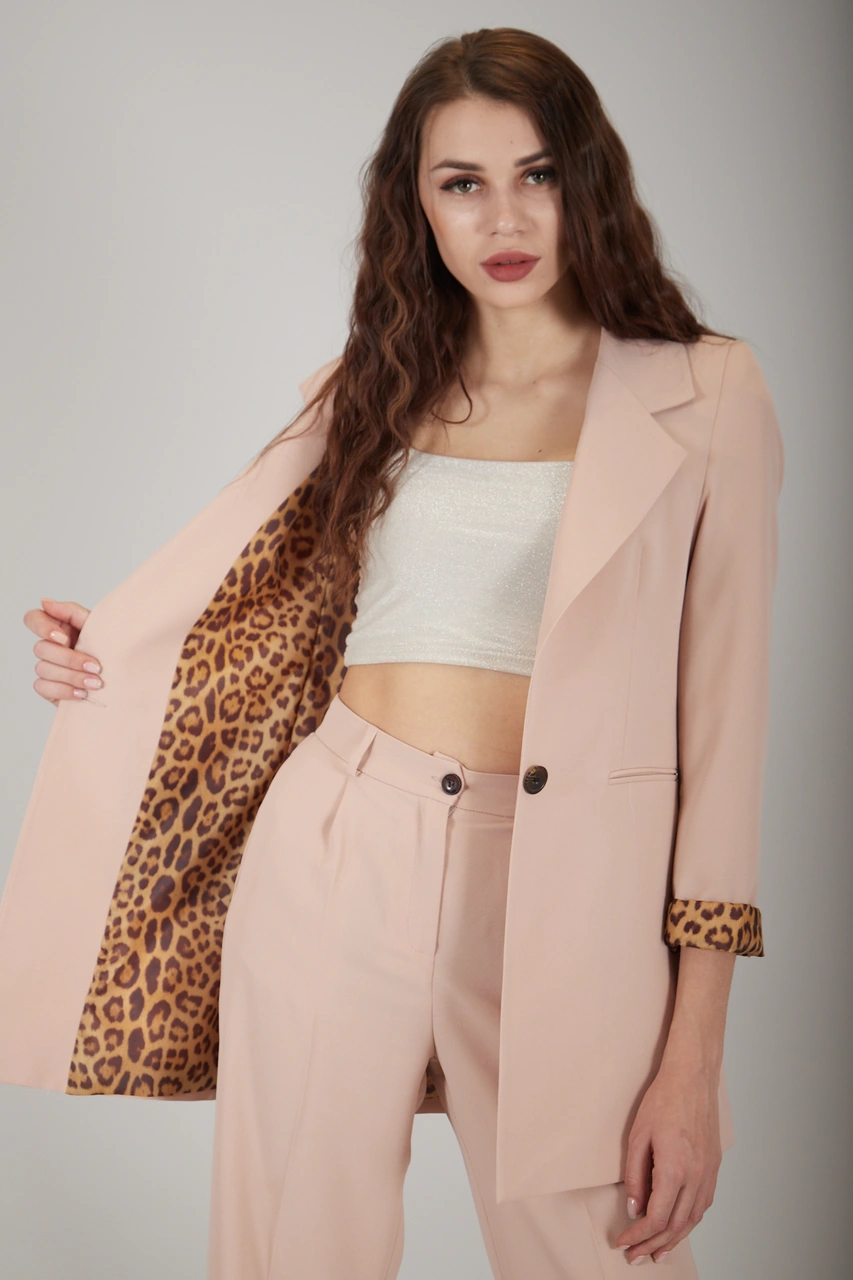Feminist Taş Leopar Astar Detaylı Krep Blazer Ceket 0105120.50 Taş