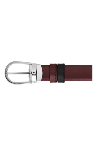 Montblanc At Nalı Tokalı Siyah - Bordo 30 Mm Çift Taraflı Deri Ke