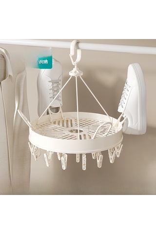 Gri 24 Klipsli Çamaşır Kurutma Askısı, Yuvarlak Çok İşlevli Katlanır Rüzgar Geçirmez Gri