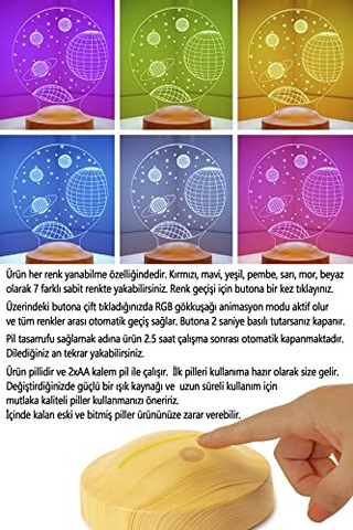 3 Boyutlu Uzay Temalı Led Lamba Çok Renkli