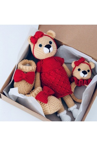 Yılbaşı Seti Bebek Dişlik Patik Seti Amigurumi Organik Ve Pamuklu