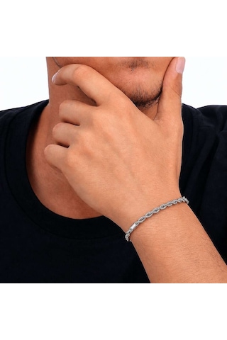 Silver Renk Çelik Erkek Halat Zincir Bileklik Çelik