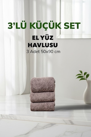 3 Lü Kareli Gri Renk Yumuşak Pamuk El Yüz Havlu Seti 50x90 Cm