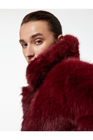 Koton Suni Kürk Mont Uzun Kollu Crop Bordo 6wak00005ew Bordo