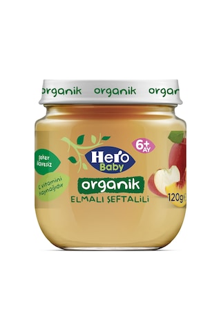 Hero Baby Organik Elma Şeftali 6+ Ay Kavanoz Maması 120 G