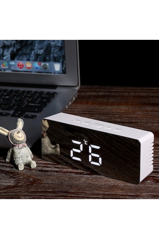 Çok İşlevli Plastik Ayna Led Gece Lambası Termometre Dijital Duvar Saati Lamba Çalar Saat