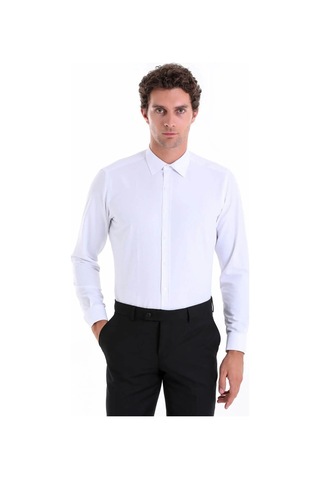 Bawcompany Slimfit Dar Kesim Düz Takım Elbise Gömleği Beyaz