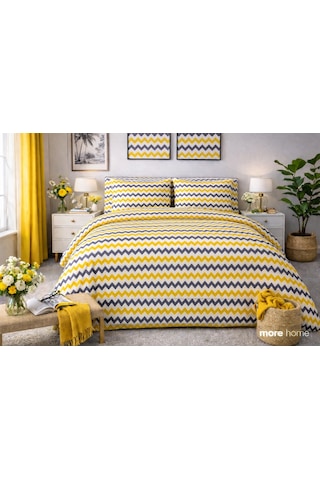 More Home Çift Kişilik Yorgan Kılıfı + Yastık Kılıfı Zikzaklı Sarı Gri Sarı