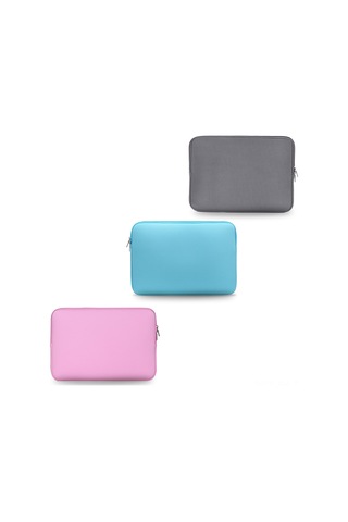 Folinda 14 İnç Laptop Ve Ultrabook İçin İnce Tasarım, Folyo Dolgulu Koruyucu Kılıf - Açık Pembe Zipli Zarf Stili Açık Pembe