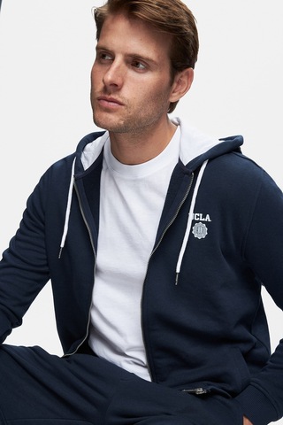 Ucla Hılgard Koyu Lacivert Kapüşonlu Ve Fermuarlı Baskılı Standard Fit Erkek Sweatshirt Koyu Lacivert