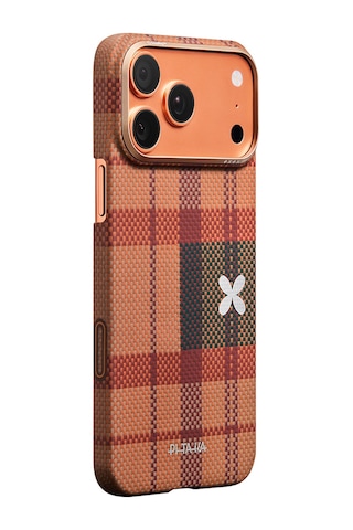 İphone 17 Pro Max Uyumlu Kılıf M-safe Şarjlı Aramid Fiber Pitaka Flora İn Grid Serisi Kapak Kahve Kahverengi