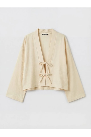 Lc Waikiki Bej Şal Yaka Oversize Kadın Kimono