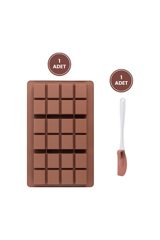 Dubai Çikolatası Kalıbı Silikon Büyük Boy Çikolata Kalıbı Ve Spatula 2'li Set Kahverengi