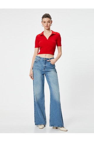 Koton Crop Tişört Basic Polo Yaka Kısa Kollu Kırmızı 4sak50636ek Kırmızı