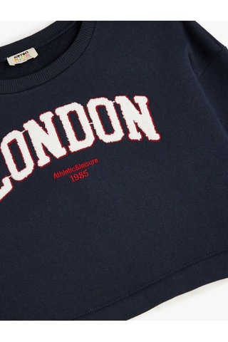 Koton Sweatshirt London Şehir Baskılı Bisiklet Yaka Gömlek Etek Ucu Detaylı Şardonlu Lacivert 5wkg10166ak Lacivert