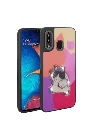 Zore Samsung Galaxy Uyumlu A30 Kılıf Parlayan Kabartmalı İkonik Figürlü Omsy Amas Silikon Kapak - Mor