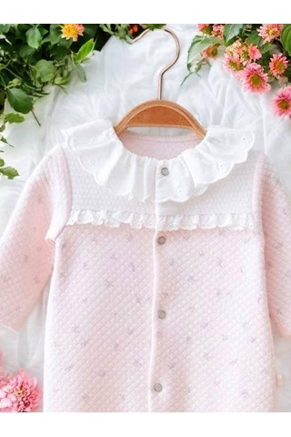 Miomini Baby Kız Bebek Bebe Yaka Çıt Çıtlı Tulum-14961 Pudra