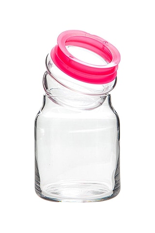 LAV Sera Cam Kavanoz 3'lü Küçük Boy 290 ml Pembe Cam Kapaklı (Erzak Saklama Kavanozu )