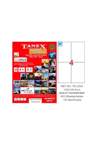 Tanex Laser Etiket 100 Yp 105X148.5 Laser-Copy-Inkjet Tw-2204