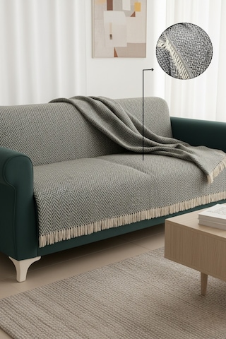 Pamuklu Koltuk Örtüsü 170x210 Cm Tekli&üçlü Koltuk,çekyat Ve Berjer İçin Modern Çizgili Yıkanabilir Antrasit