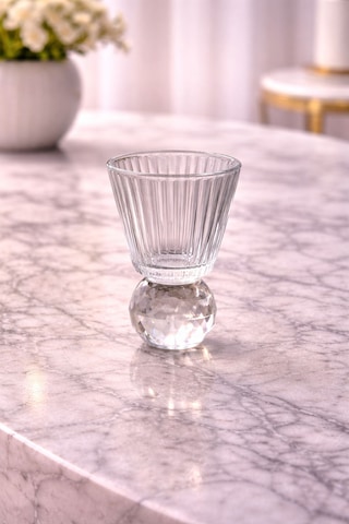 6 Kişilik Cam Elmas Ayaklı Çizgili Kahve Yanı Bardağı Bardak 50ml Şeffaf