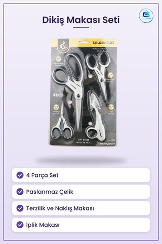 Makas Seti 4 Parça Paslanmaz Çelik Terzilik Dikiş Nakış Kumaş İpl