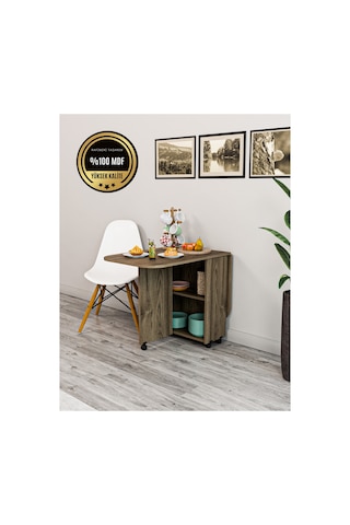Oval Masa Açılır Katlanır Fonksiyonel Mdf Ceviz